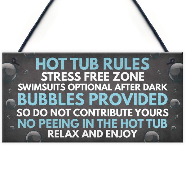 Red Ocean Shabby Hot Tub Rules Novelty Hanging Garden Shed Plaque Pool Funny Gift Sign