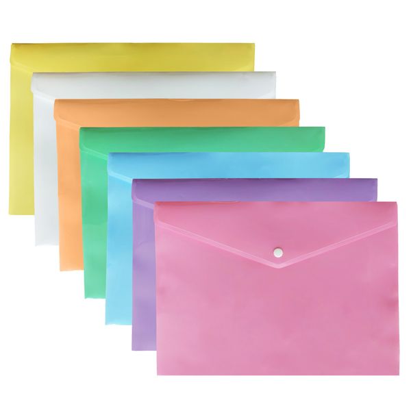 Pack of 30 - A4 Document Folder Stud Wallet Carry Popper Folder A4 Document File Polypropylene Envelope File with Button Closure Document for Home & Offices (Random Colour)
