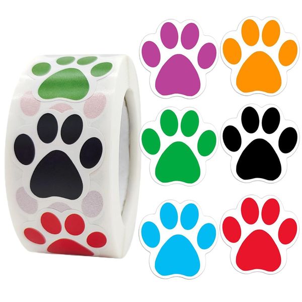 FKWKUW 2 Rolle Hunde Pfoten Druck Aufkleber Bunte Bärentatze Etiketten Aufkleber Welpenpfoten Aufkleber Pet Gift Bag Sticker Für Kinder Party Dekoration Umschlagsiegel Tiermodellierung