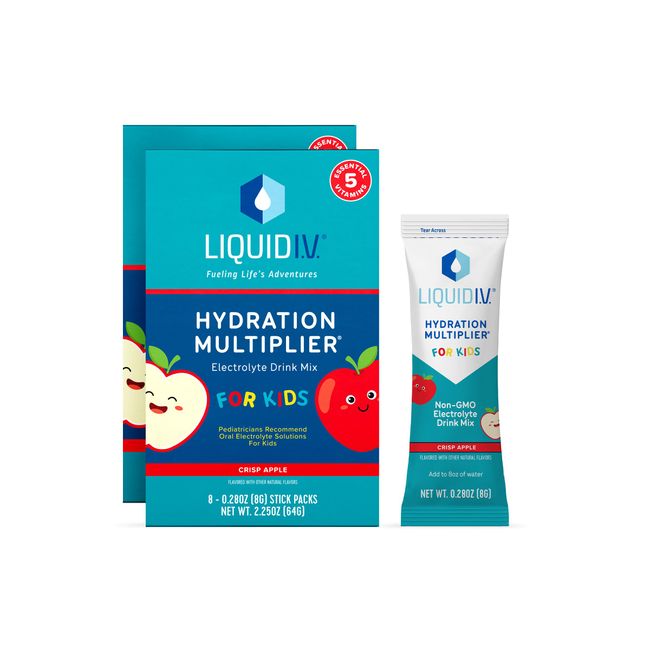 Liquid I.V. Hydration Multiplier Kids - Crisp Apple - Hydration Powder Packets | Electrolyte Powder Drink Mix | Easy Open Single-Serving Servings | Non-GMO | 1 Pack (16 Servings)