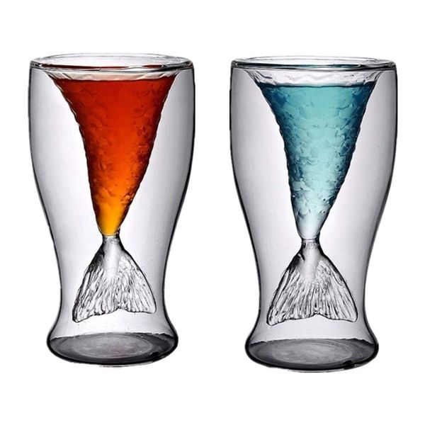 Mermaid Gifts Cup, 2 Pack Unique 3.4oz Mermaid Shot Glasses, Creative Mermaid Tail Glass Cup,Funny Drinking Glassware for Cocktail,Juice,Beer,Whiskey,Red Wine Mug Tumbler for Women Gift