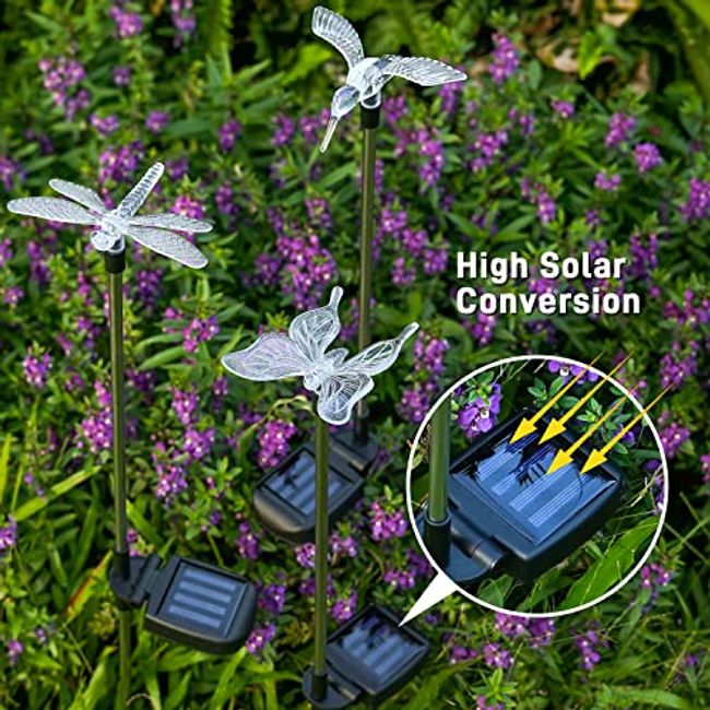 Color-Changing Hummingbird, dragonfly, flower, butterfly Garden Stake Light  Set
