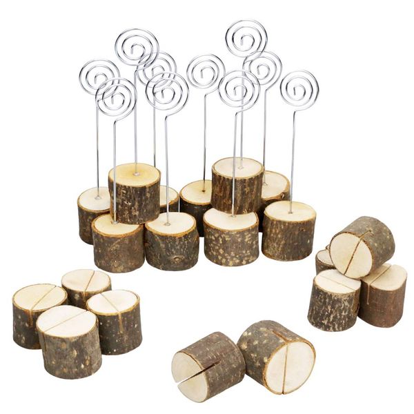 BiBiFly 20pcs Real Wood Place Card Holders Wedding Table Name Number Holder Picture Memo Clip Holders for Party Office Photo Stand Decoration