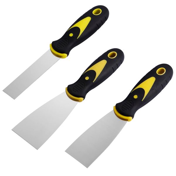 kuou 3 Pcs Wallpaper Scraper, Stainless Steel Paint Scraper Tool Plaster Scraper Set Wall Filler Tool Putty Scraper Set for Wall Decoration-1/1.5/2 Inch