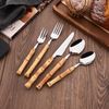 50PCS Silverware Set for 10, Bamboo Handle Flatware Set, Stainless Steel Cutl...