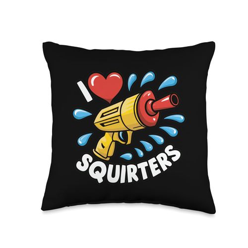 Water Play Enthusiasts Squirt Gun Illustration Squirters Throw Pillow