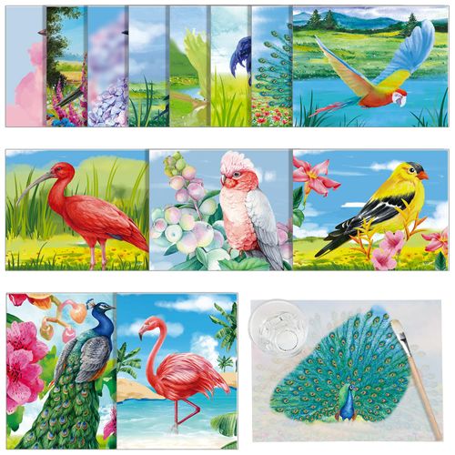 Colarr 20 Pieces Dementia Products for Elderly Birds Themed Reusable Water Painting Dementia Activities for Seniors with Brush for Gifts Coloring Drawing