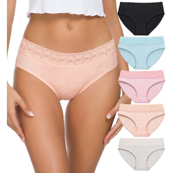 GNEPH Cotton Underwear Panties For Women, Hipster Panties For Women, Lace Bikini Panties 5 Pack(218L-Light)