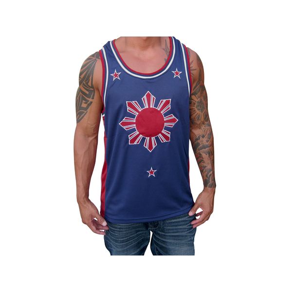 Soldier Tanks Blue Red Filipino Basketball Jersey Tank Top Philippines Pinoy Pride (Extra Large)