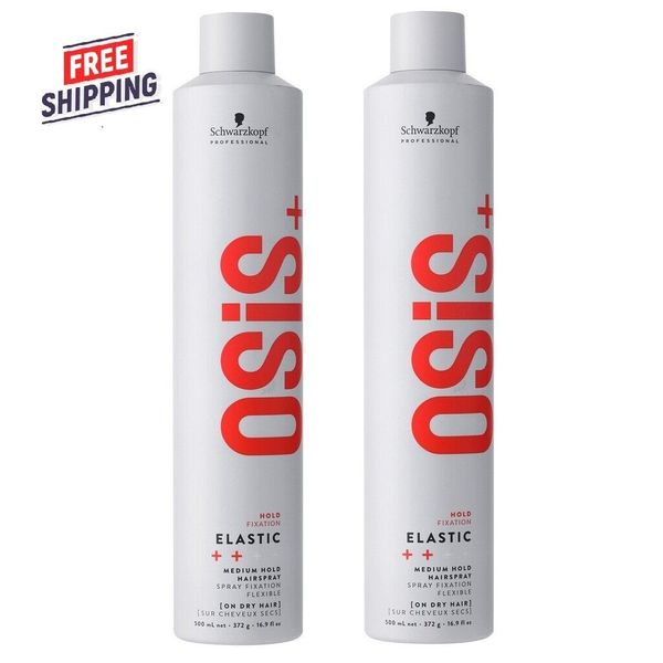 2 PACK Schwarzkopf OSiS+ Elastic Medium Hold Hairspray 500ml / 16.9oz