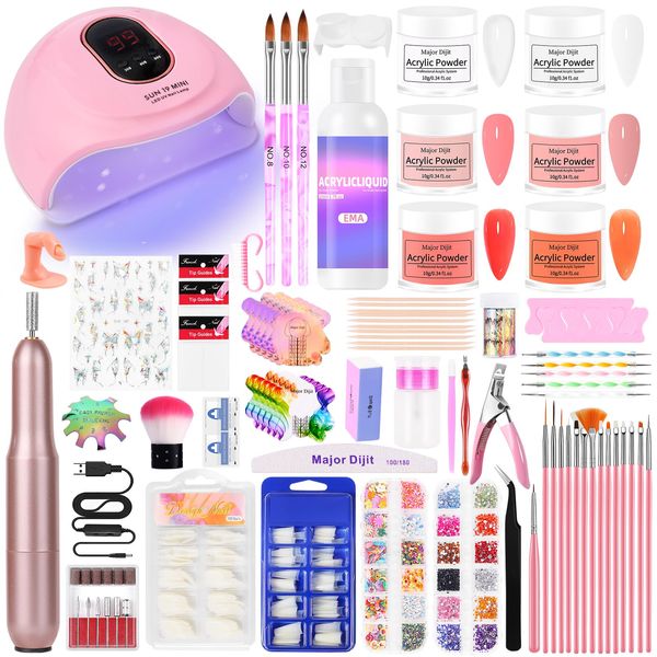 Acrylic Nail Kit with Drill & U V Light - Complete Starter Set for Beginners With Everything (Red)