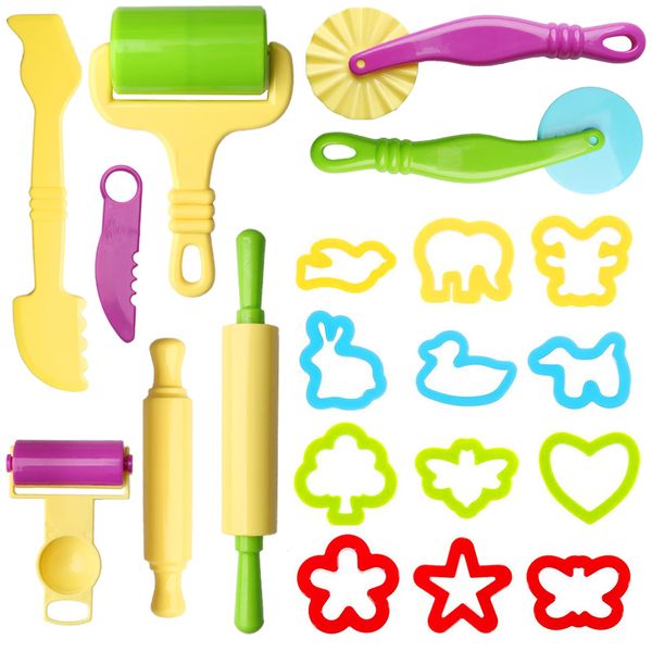 nuoshen Clay Dough Tool Kit, 20 Pcs Play Dough Tools Plastic DIY Playdough Set Plasticine Modelling Tools Clay Rollers and Cutters for Kids(Random Color)