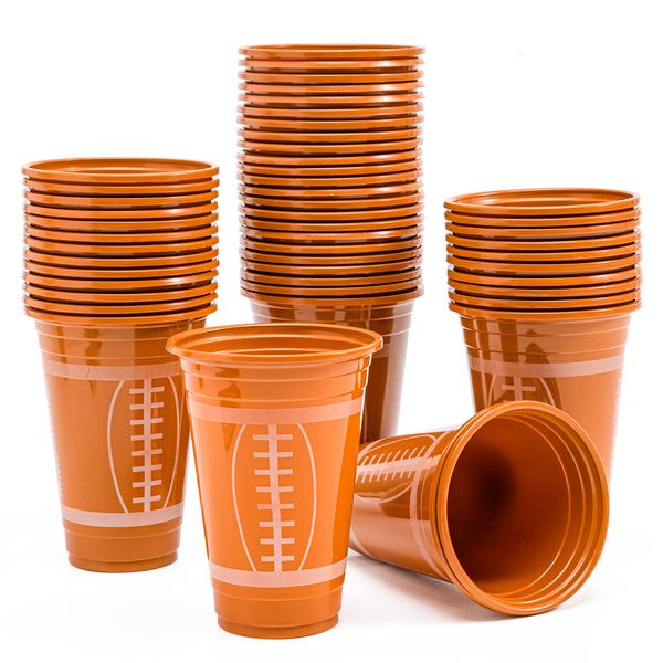 JOYIN 72 Pcs 16oz Football Plastic Cups, Disposable Party Cups Tableware for Football Party, Tailgate Events, Birthday Party Supplies Favors, Football Decorations