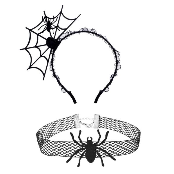 Love Sweety Halloween Spider Ghost Pumpkin Hair Hoop Cosplay Devil Headband (Spider Necklace Set)