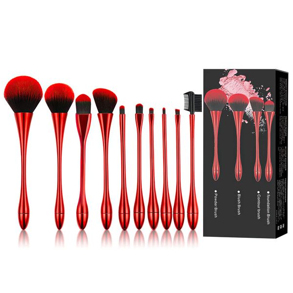 Generic 8SNQ, 10-teiliges Synthetik-Grundierungs-Concealer-Puder-Rouge-Lidschatten-Augenbrauen-Lippen-Make-up-Pinsel-Set (rot), Acrylic