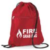 School Evacuation Fire Grab Bag with Flame Logo Graphic - Printed Red Emergency Documents Drawstring Sack Bag