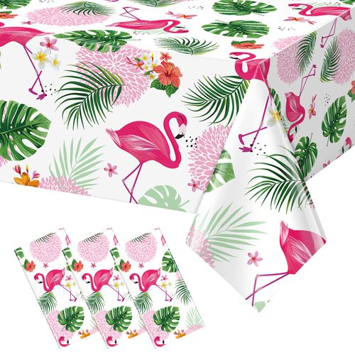 3 Pack Summer Flamingo Tablecloth Party Decorations, Hawaiian Tropical Plastic Table Cloth, Disposable Luau Table Cover for Summer Flamingo Picnic Birthday Party Supplies Decorations, 54” x 108”