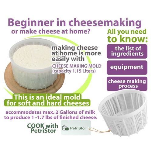 Soft Cheese Mold for Cheese Making 1.25QT - Small Cheese Mold - Homemade Cheese Making Supplies - Cream Form - Molde Para Queso Fresco Casero - Feta Ricotta Basket