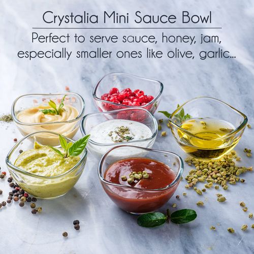 CRYSTALIA Mini Glass Bowls Set of 6 Glass Dip Bowls 66cc Lead Free, Mini Glass Prep Bowls, Jam Bowl Mini Serving Bowls, Sauce Dishes Mini Dishes Snack Dishes Starter Bowls Dip Dish Mini Sauce Bowls