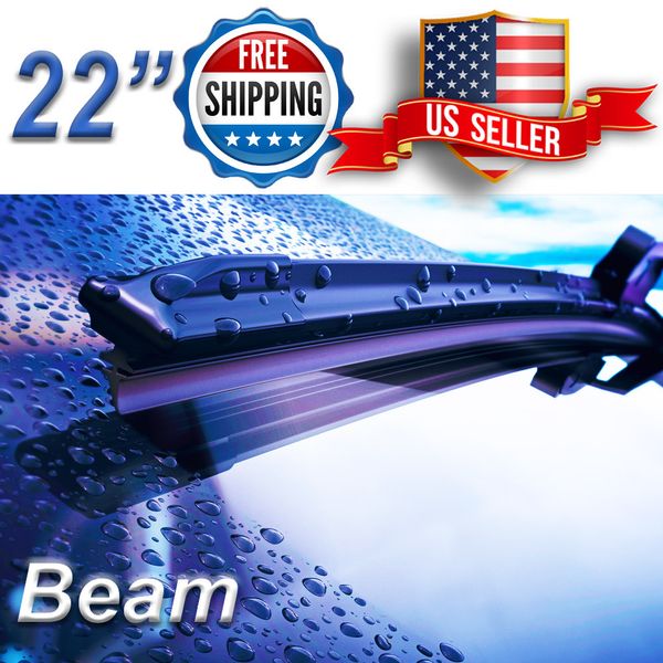 22" Inch Wiper Blades All Season Bracketless Windshield J-HOOK Beam Style