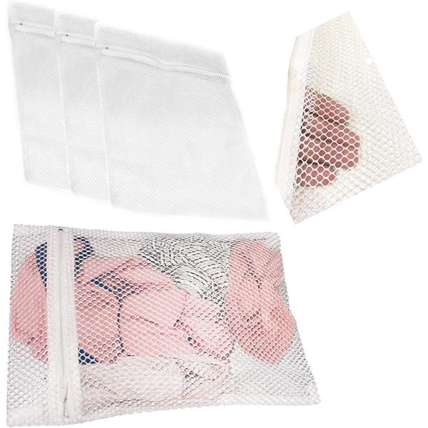 3 Laundry Wash Bags Zipped Mesh Reusable Washing Machine Bags Net Lingerie Fine Wash Bra Delicate Hosiery (3 Pack Of S/M/L)