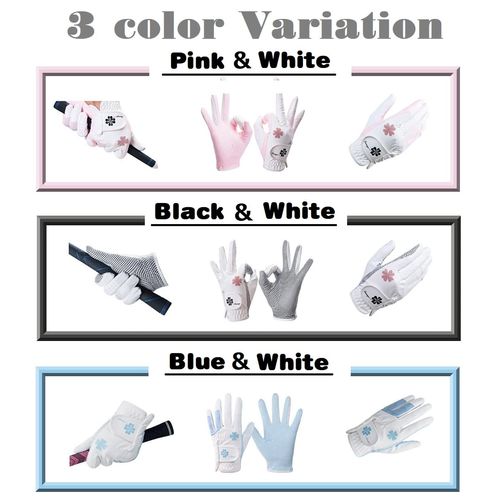 Golf Gloves, Women's, Both Hands, High Grip, High Breathability, PU Leather, Microfiber, TYS-021 (20 Sizes, Black-White)