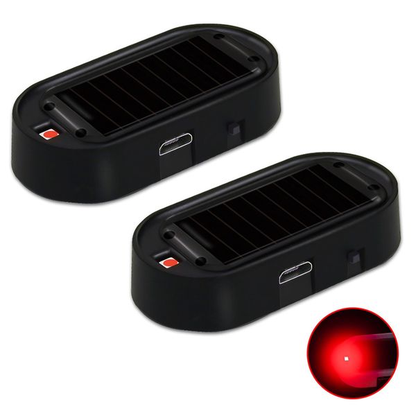 Shudyear Car Solar Power Simulated Dummy Alarm，Anti-Theft LED Flashing Security Light Fake lamp with USB Charger Port，Car Accessories for Most Cars,2PCS (red)