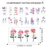 VIKSAUN 15 Sheets Flower Temporary Tattoo Sticker, Flowers Temporary Tattoos, Watercolor Purple Violet Lavender Temporary Tattoos, For Girl Kids Hand Face Ankle Neck Tatoos Stickers (15 Sheets)