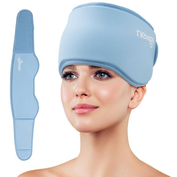 NEWGO Head Ice Pack for Migraine, Reusable Headache Ice Pack, Hot Cold Compress Gel Ice Pack for Headache, Puffy Eyes, Chemo Surgery, Stress Relief (Light Blue)