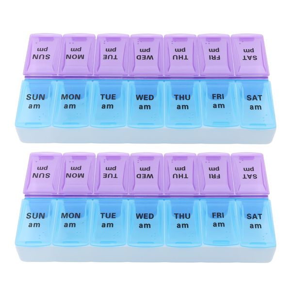 Pill Box, Weekly Pill Box Organiser with 14 Compartments, Pill Boxes 7 Day 2 Times a Day, Travel Medication Organizer with Push Button, Tablet Organiser Pill Holder for Vitamin, Supplement, Fish Oil