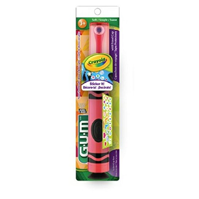 GUM Crayola Kids' Power Toothbrush with Travel Cap, Ages 3+, Assorted Colors