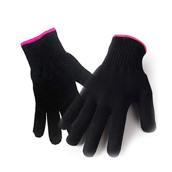 AFT90 2 Heat Resistant Glove for Hair Styling, Curling Iron, Flat Iron and Curling Wand, Black, Pink Edge