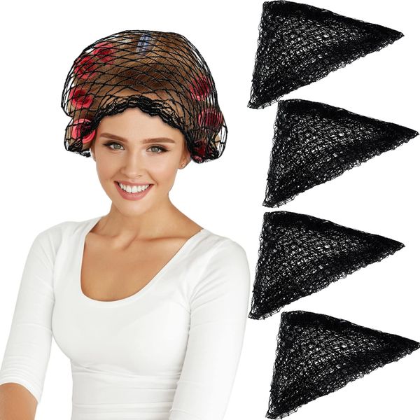 WILLBOND 4 Pieces Triangle Hair Net for Rollers, Women Hair Net Mesh Hair Net Triangular Hair Setting Net for Sleeping, 35 x 35 x 57 Inches (Black)