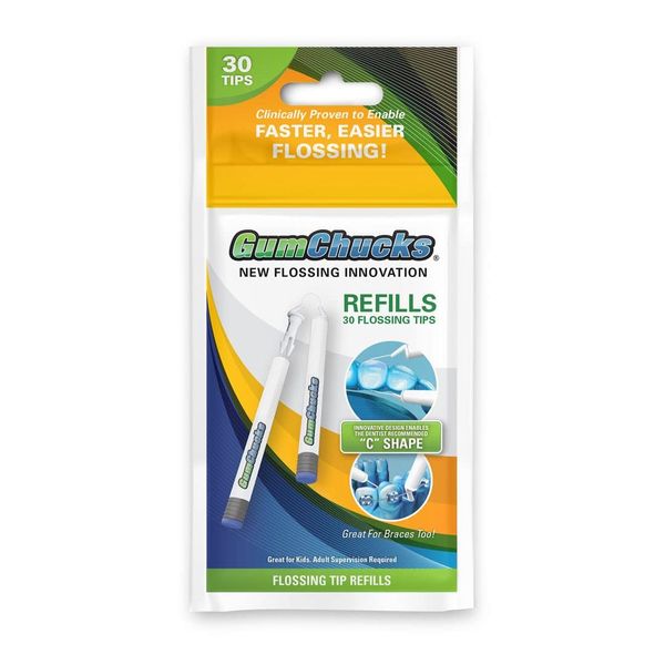 GumChucks | Faster, Easier Flossing! Universal 30 Pack of Flossing Tip Refills for Adults & Kids Handles | Dental Gum Floss Picks | Floss Threaders Tool | Flossers Designed for Braces