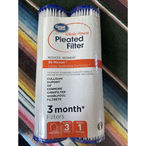 Great Value 30 Micron Whole House Pleated Sediment Filter 3 Month 2 pack