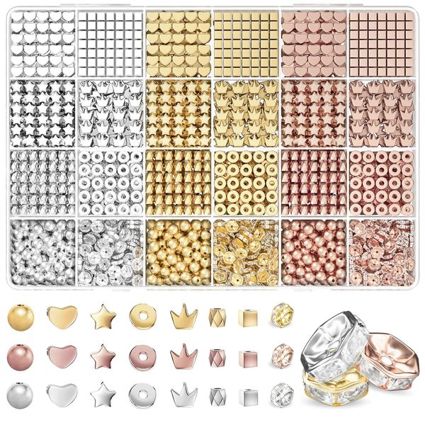 ARTDOT Spacer Beads for Jewelry Friendship Bracelets Making Kit, 1740 PCS 8 Styles Assorted Preppy Gold Beads with Organizer for Teen Girl Gifts Ages 6 7 8 9 10 11 12