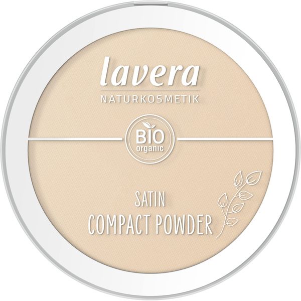 lavera Satin Compact Powder -Medium 02- nude - Organic Almond Oil & Organic Rice Powder - Vegan - Mattifying - Long-Lasting - Velvety Texture (1 x 9,5g)