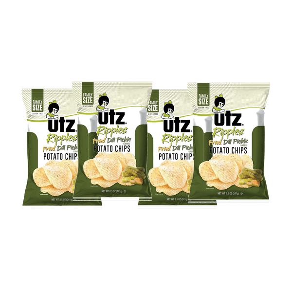 UTZ Potato Chips, Ripples, Fried Dill Pickle, 2.875 oz Bags (Pack of 4)