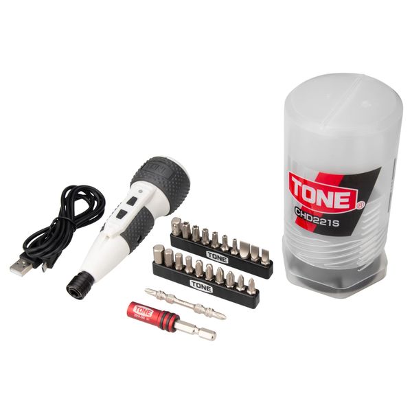 Tone CHD221S Electric Screwdriver Bit Set, Bit Drive & 0.25 inch (6.35 mm) (2.5 Nm), 23 Pieces, White