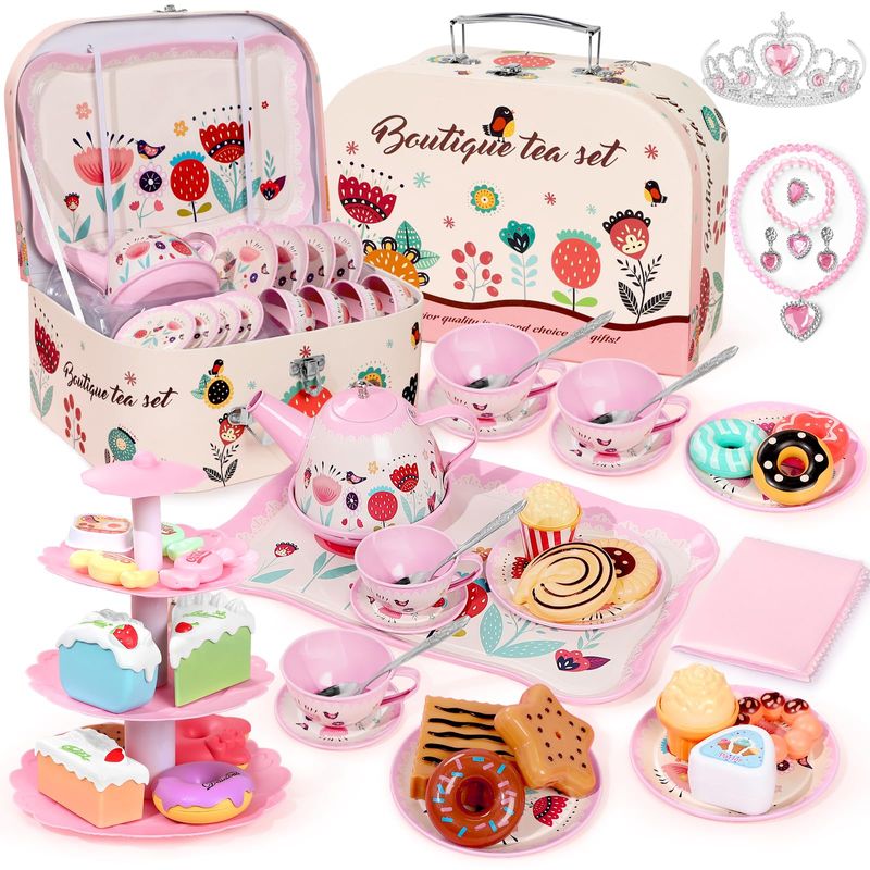 Tea Party Set for Little Girls, 49PCS Princess Tea Time Toys Including ...