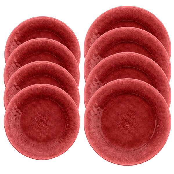 Potters Reactive Glaze - RED - Melamine/Plastic/BBQ/Outdoor Dinner & Side Plate Set (8)