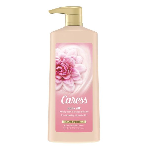 Caress Hydrating Body Wash with Pump Shower Gel For Soft, Silky Skin Daily Moisture Body Wash With Silk Extract & Floral Oil Essence, 25.4 Fl Oz (Pack of 4)