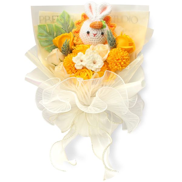 LOZIZI Hand Made Rabbit, Plush Bouquet, Soap Flower, Soap Flower, Cherry Blossom, Gerbera, Rose, Non-Withering Flower, Gift, Present