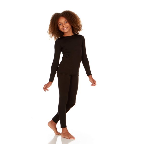 Thermajane Thermal Underwear for Kids Long Johns, Girls Thermal Underwear Set, Base Layer Kids Long Underwear (Black, Medium)