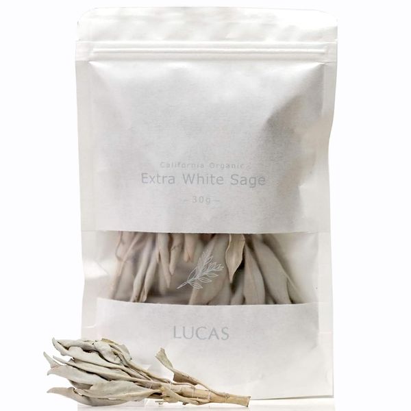 White Sage, California Produced, Organic, Pesticide-free, Purified, Branched Leaf, White Sage, Certified by USDA, CCOF, White Sage, LUCAS Lucas (30g)