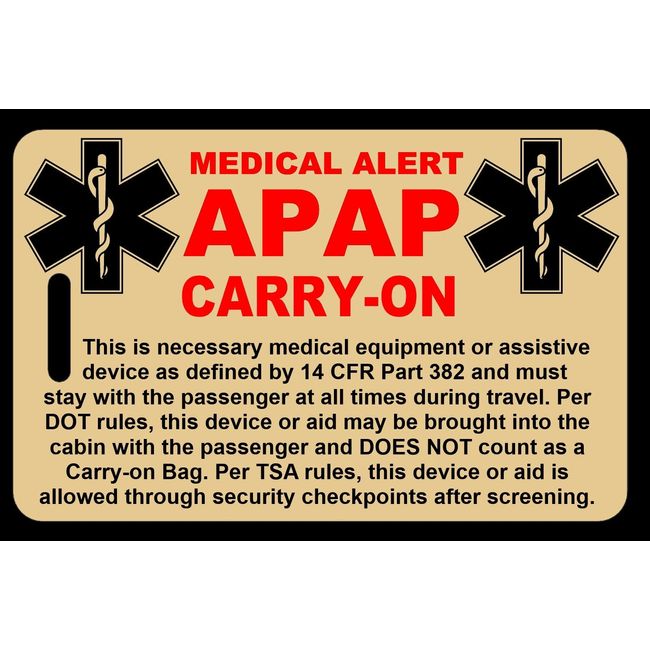 Lo-Viz Tan Carry-On APAP  Bag Tag - TSA - Sleep Apnea