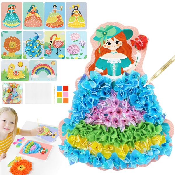 Suteng Arts and Crafts Kits for Kids, Creative Poke Art Fabric Puzzle Puncture Painting for Girls, 10 Sheets DIY Poking Drawing Dress Up Boards, Art Paper Craft Kit Kids Toys Gifts (Dream World)