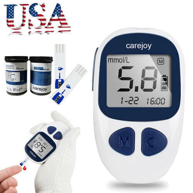 Carejoy Blood Glucose Meter Kit Glucometer Diabetes Sugar Monitor +50Test Strip