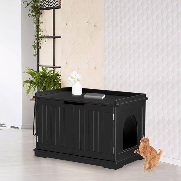 Cat Washroom Litter Storage Bench Pet Crate House Suit for Most Cats Modern