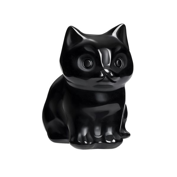 CrystalTears Black Obsidian Healing Crystal Cat Figurine Carved Gemstone Lucky Cute Stone Cat Statue Ornament for Home Office Desk Decor Mini Crystal Cat Gifts for Women Men Christmas 1.5”